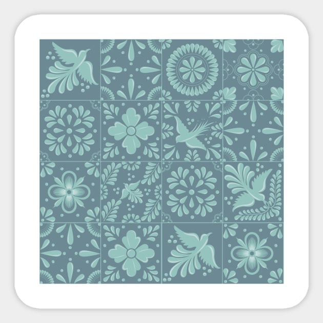 Mexican Pale Turquoise Talavera Tile Pattern by Akbaly Sticker by Akbaly